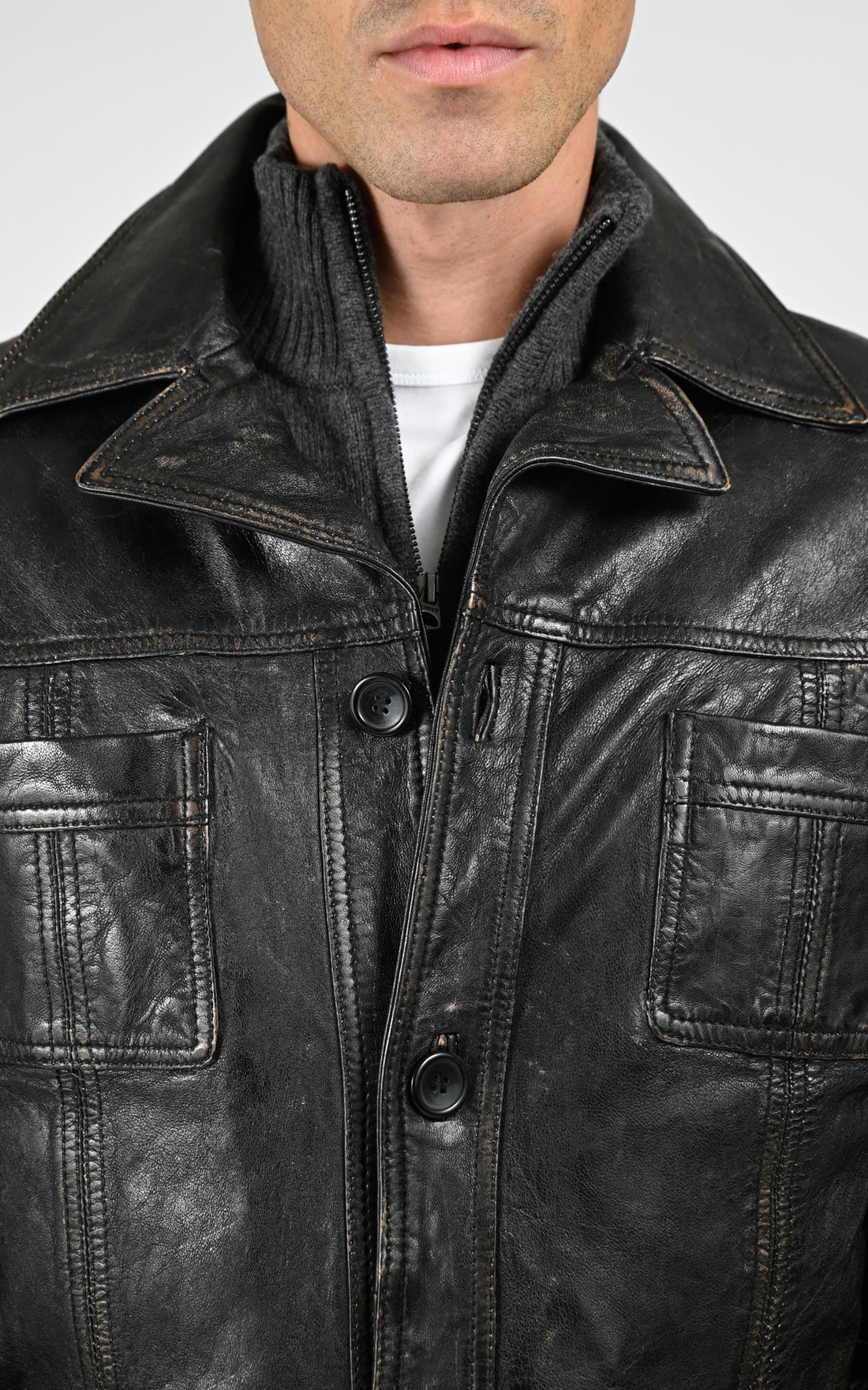 Veste cuir Taggart Vintage noir
