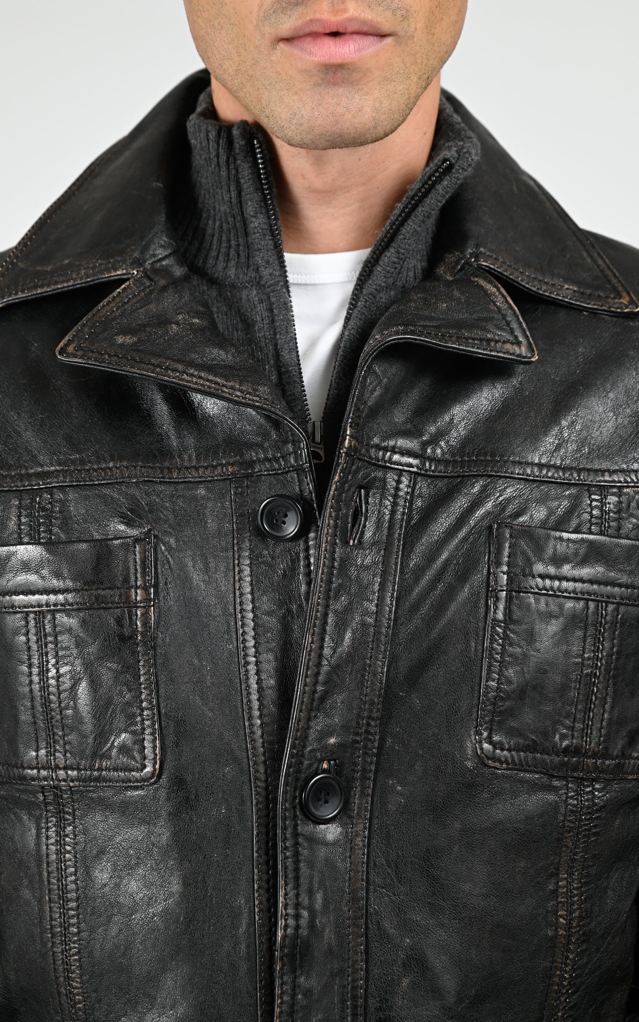 Veste cuir Taggart Vintage noir