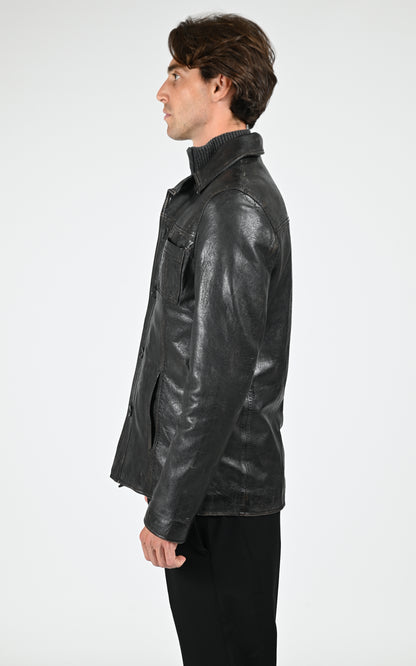 Veste cuir Taggart Vintage noir