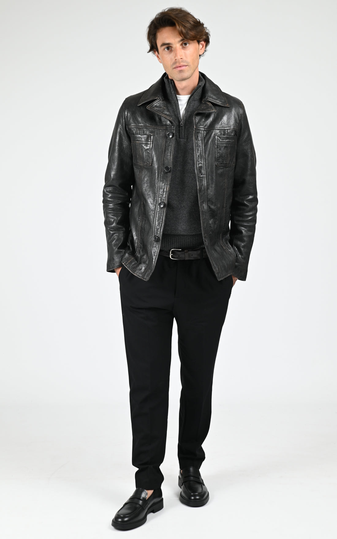Veste cuir Taggart Vintage noir