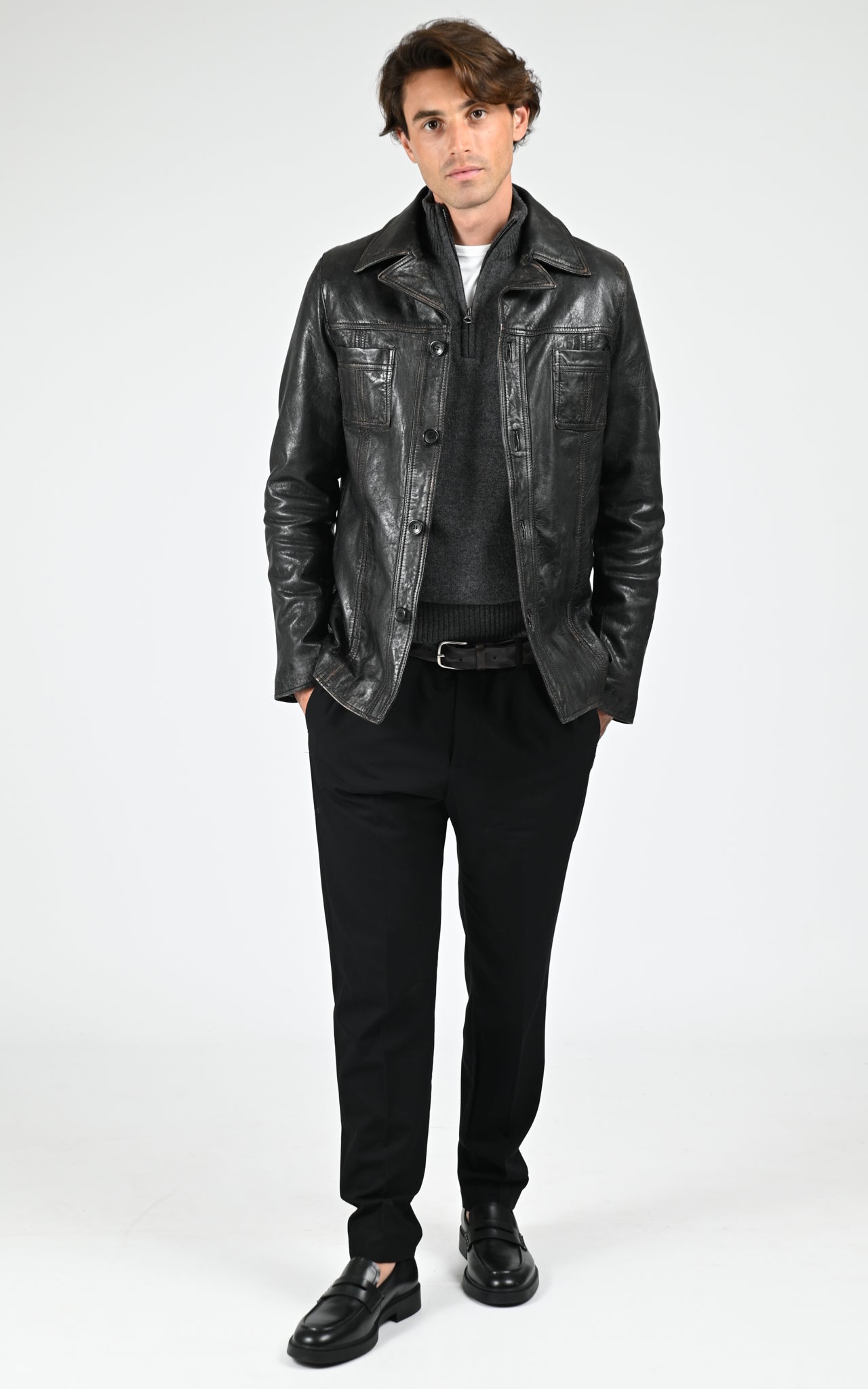 Veste cuir Taggart Vintage noir 2