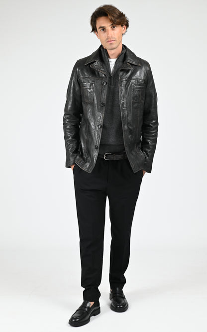 Veste cuir Taggart Vintage noir