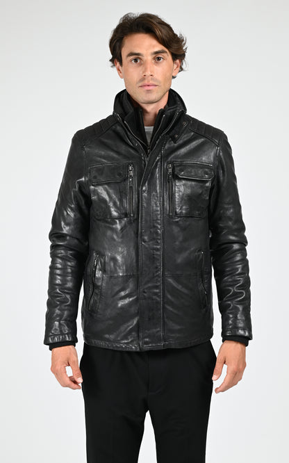 Veste chaude cuir Crowell noir