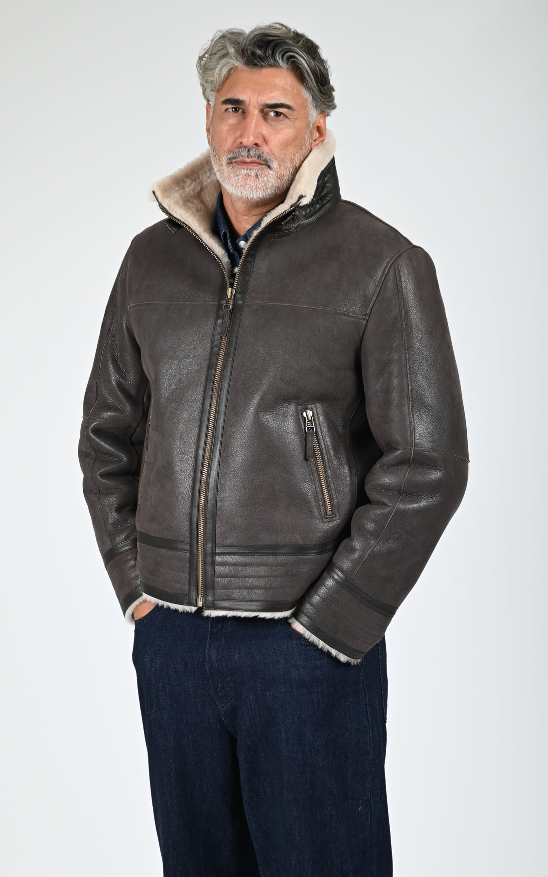 Bombardier cuir de mouton marron