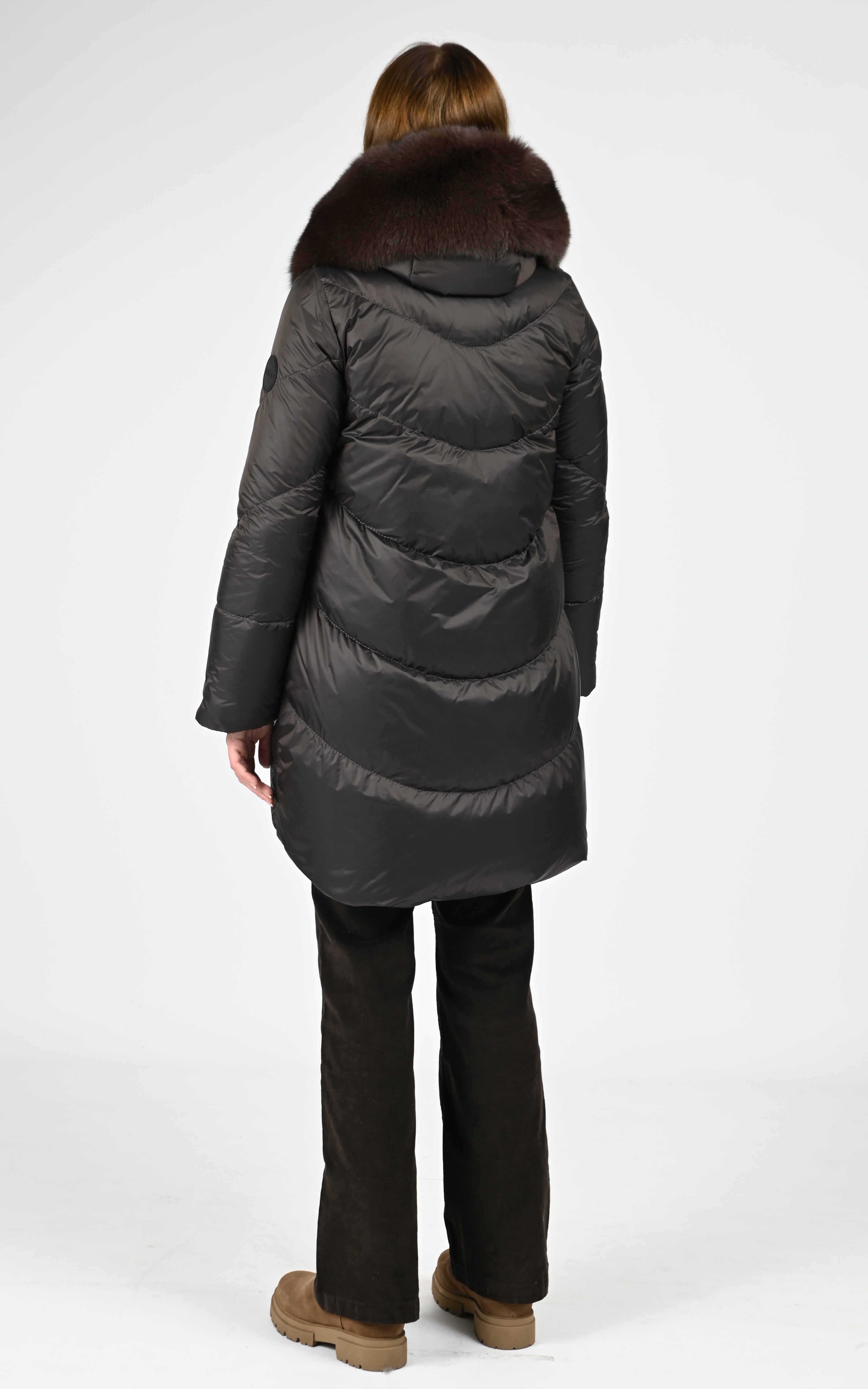 Doudoune cintrée fourrure Clizia marron