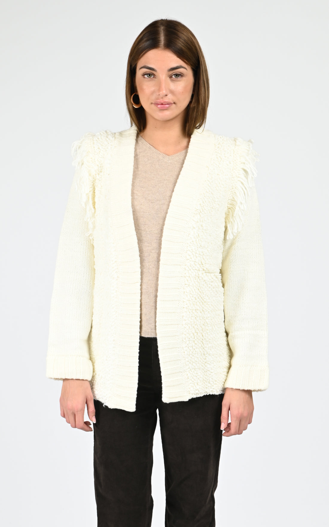 Gilet à franges laine Adrien écru