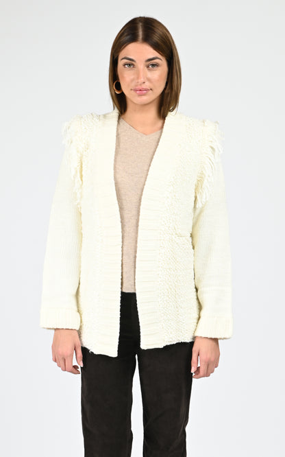 Gilet à franges laine Adrien écru