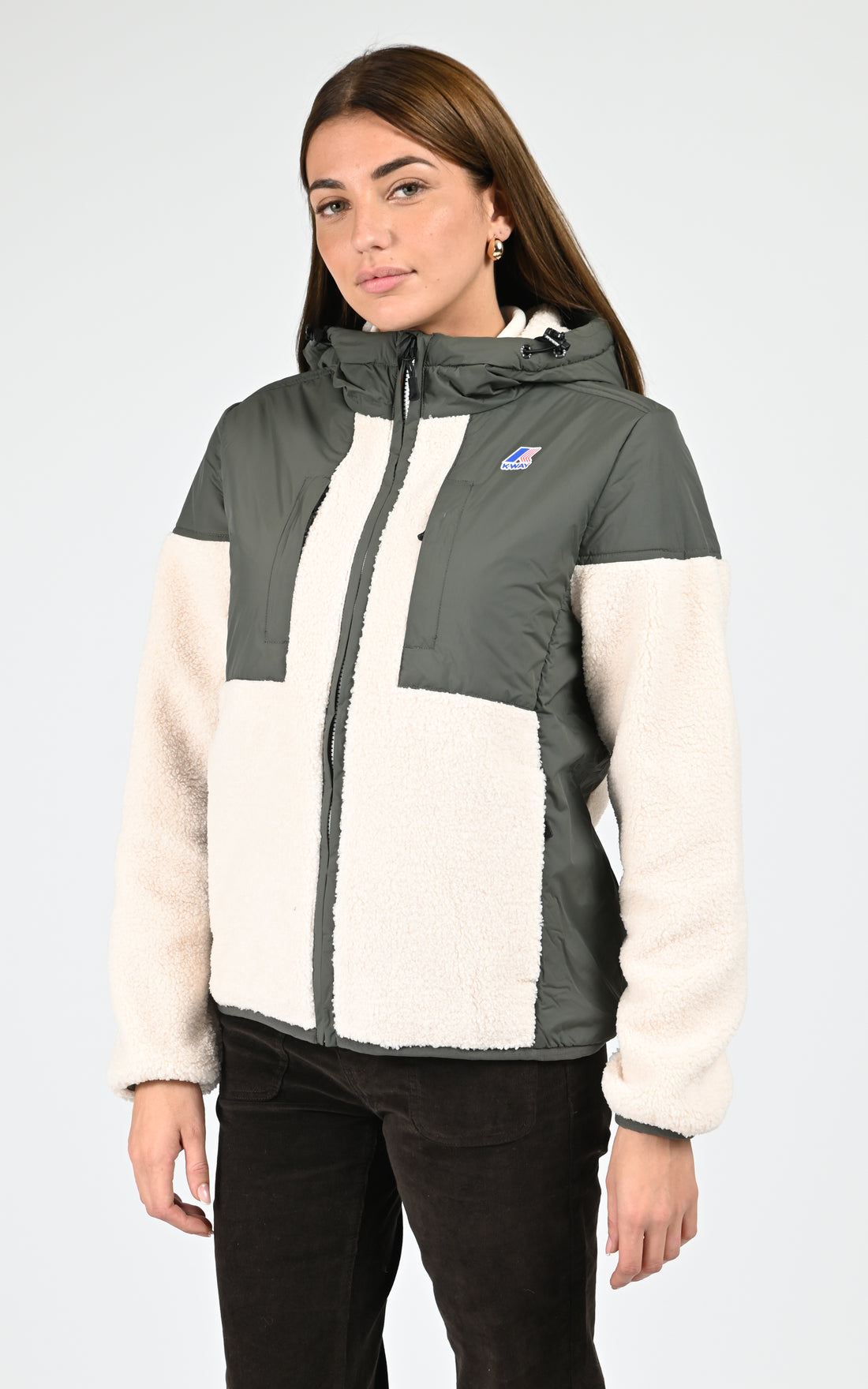 Blouson Textile Mixte K-Way, modèle Samson orsetto k5122sw de couleur green blackish ecru