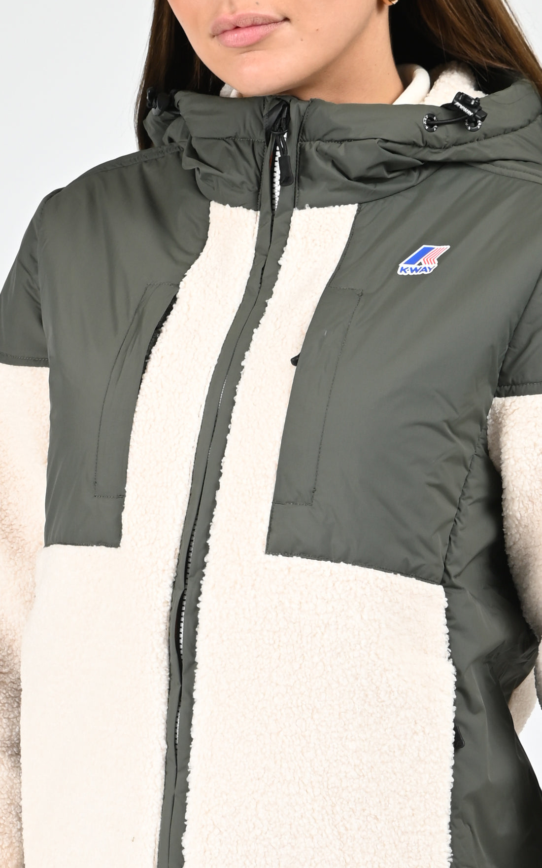 Blouson Textile Mixte K-Way, modèle Samson orsetto k5122sw de couleur green blackish ecru
