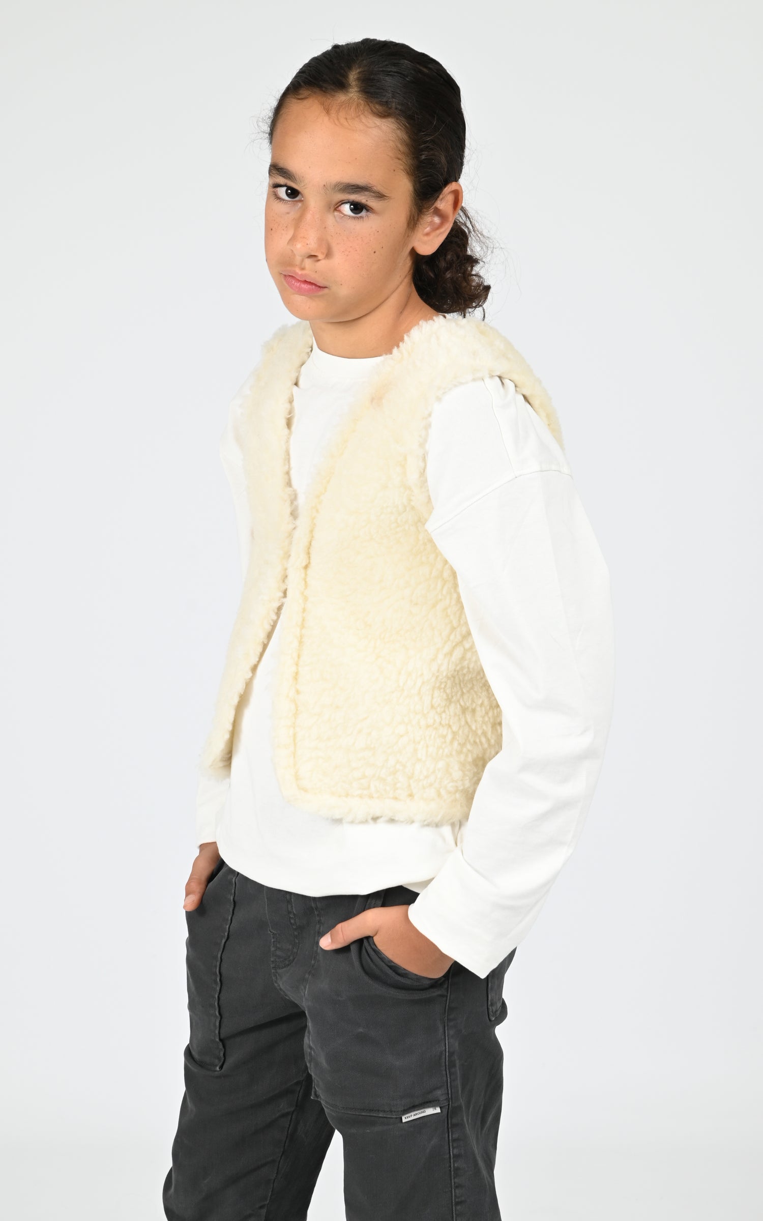 Gilet laine Plume enfant mixte beige 2