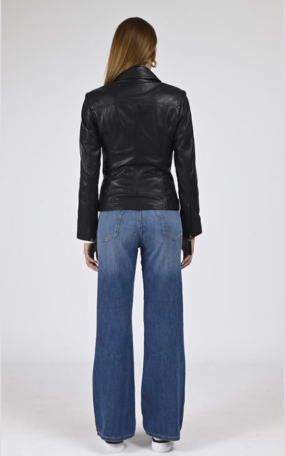 Blouson Cuir Femme La canadienne, modèle Janni de couleur noir