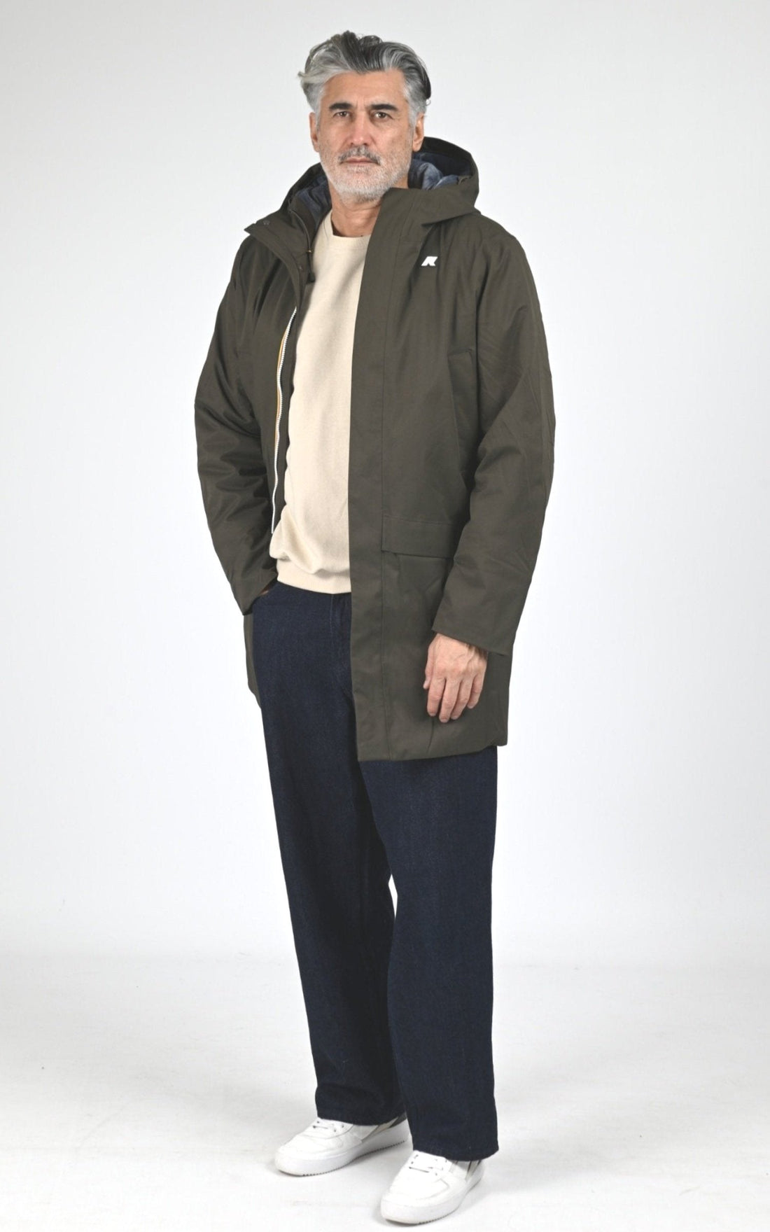 3/4 Textile Homme K-Way, modèle Jarno twill marmotta k8133fw de couleur black olive blue b2v