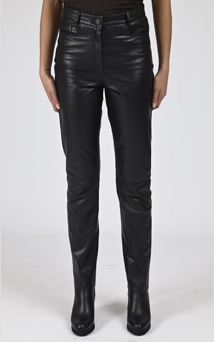Pantalon Cuir Femme La canadienne, modèle Jean biker de couleur noir