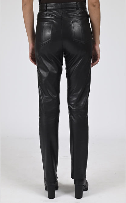 Pantalon Cuir Femme La canadienne, modèle Jean biker de couleur noir