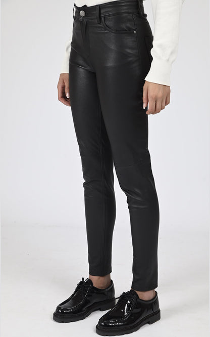 Pantalon Cuir Femme Rose garden, modèle Jiny 102086 de couleur noir