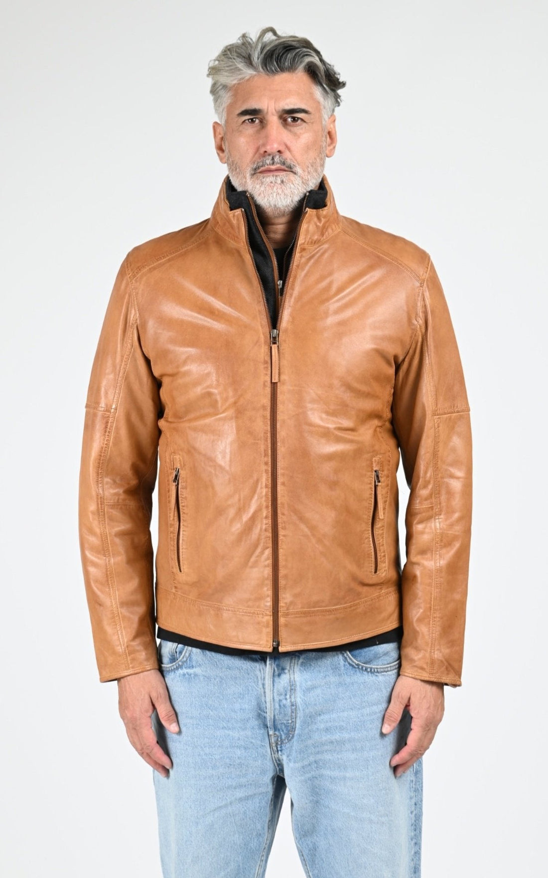 Blouse Cuir Homme Levinsky Leather, modèle John de couleur tobacco