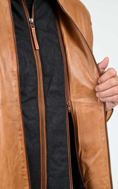 Blouse Cuir Homme Levinsky Leather, modèle John de couleur tobacco