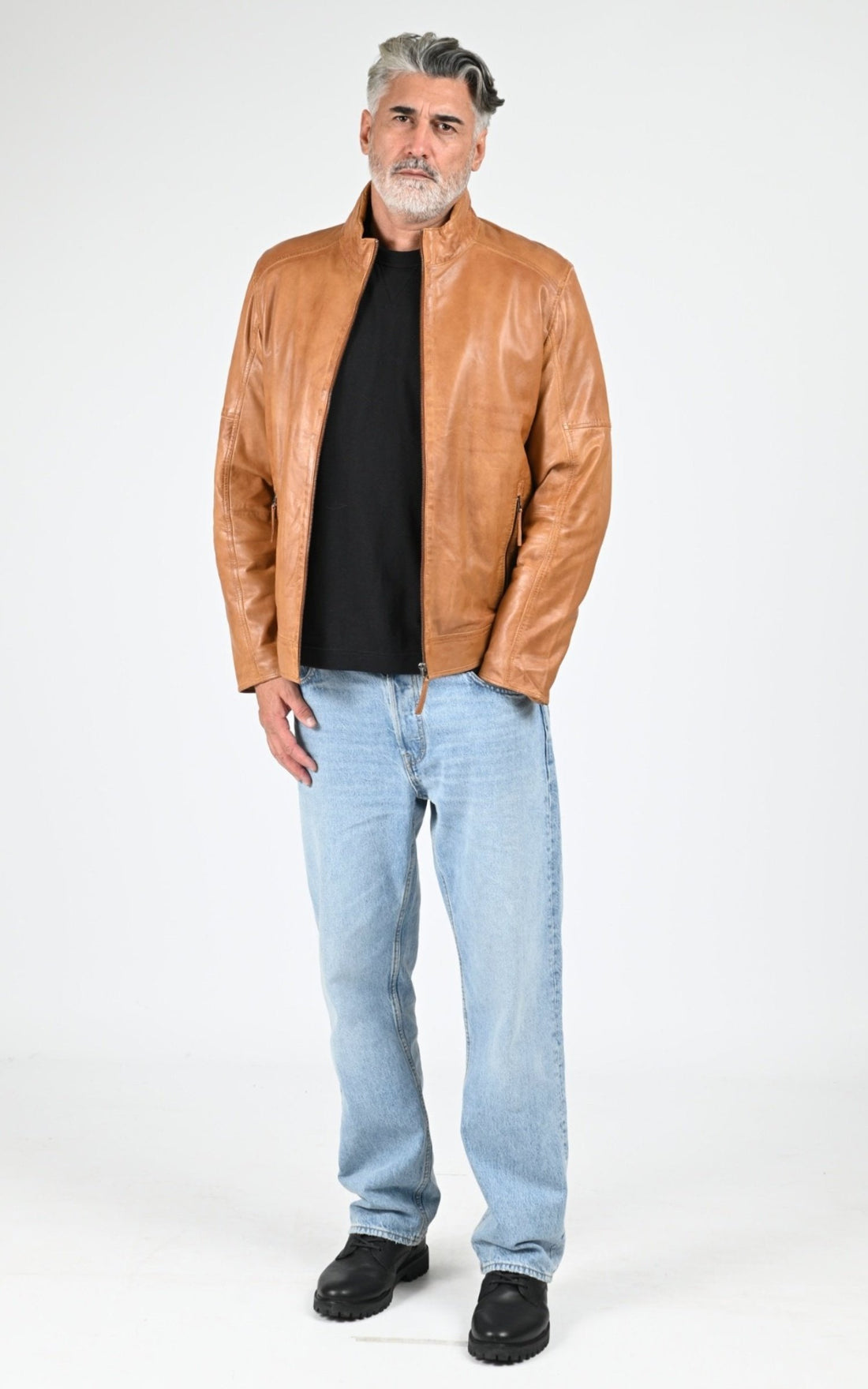 Blouse Cuir Homme Levinsky Leather, modèle John de couleur tobacco
