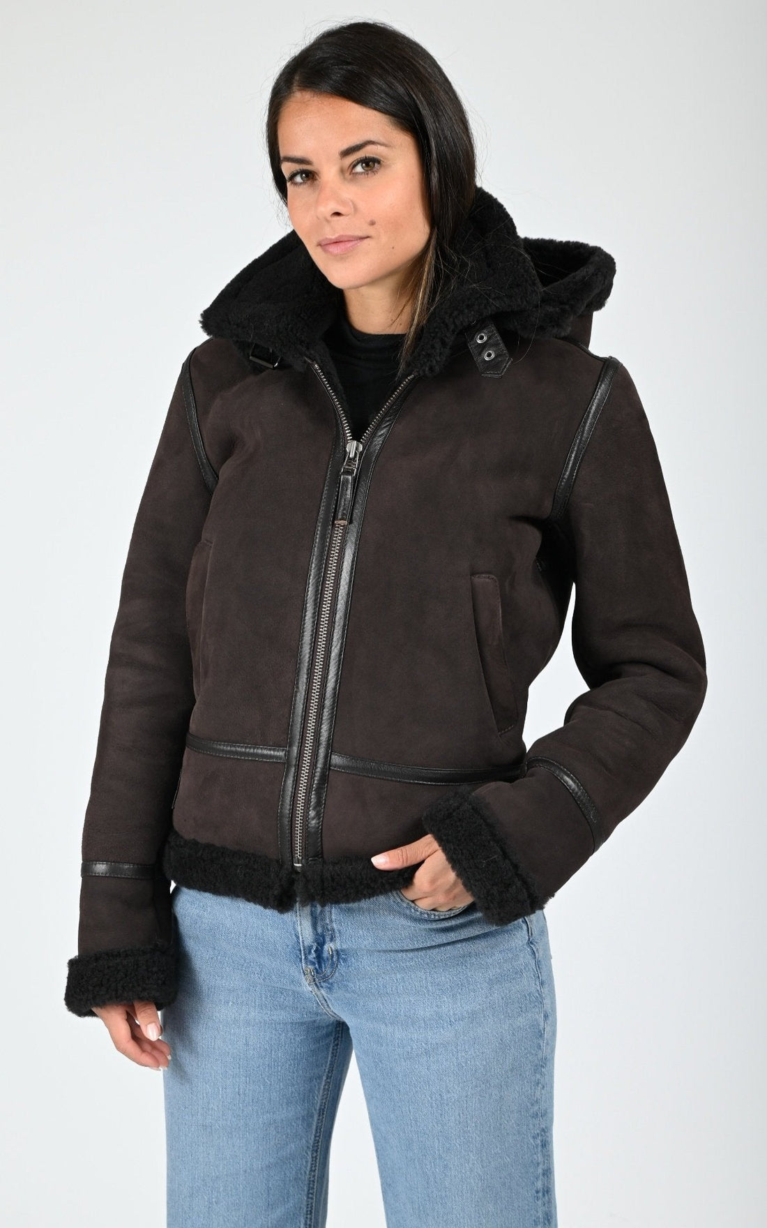 Bombardier mouton Jacqueline marron foncé