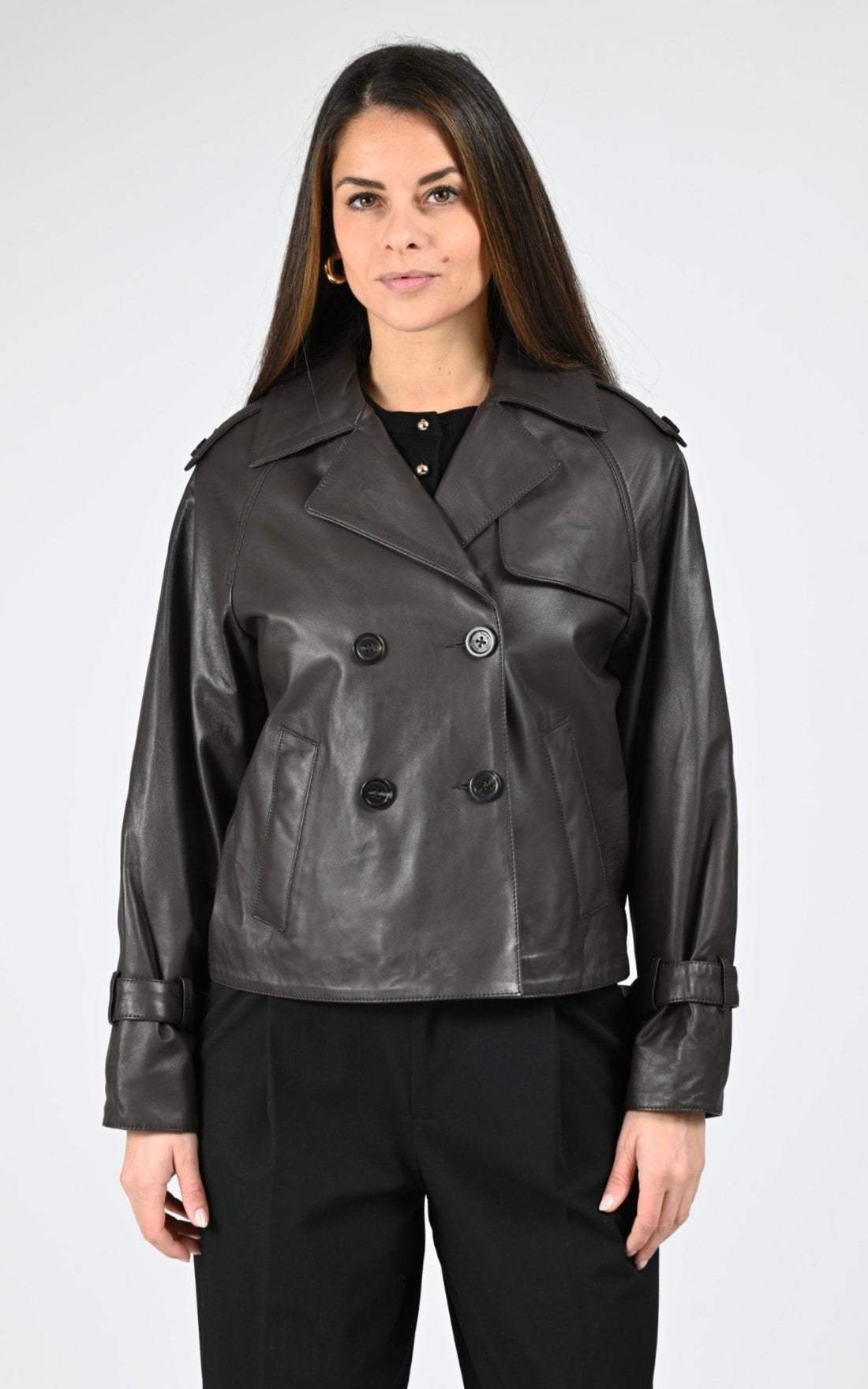 Veste Cuir Femme Oakwood, modèle Kassie 65101 de couleur dark brown 504