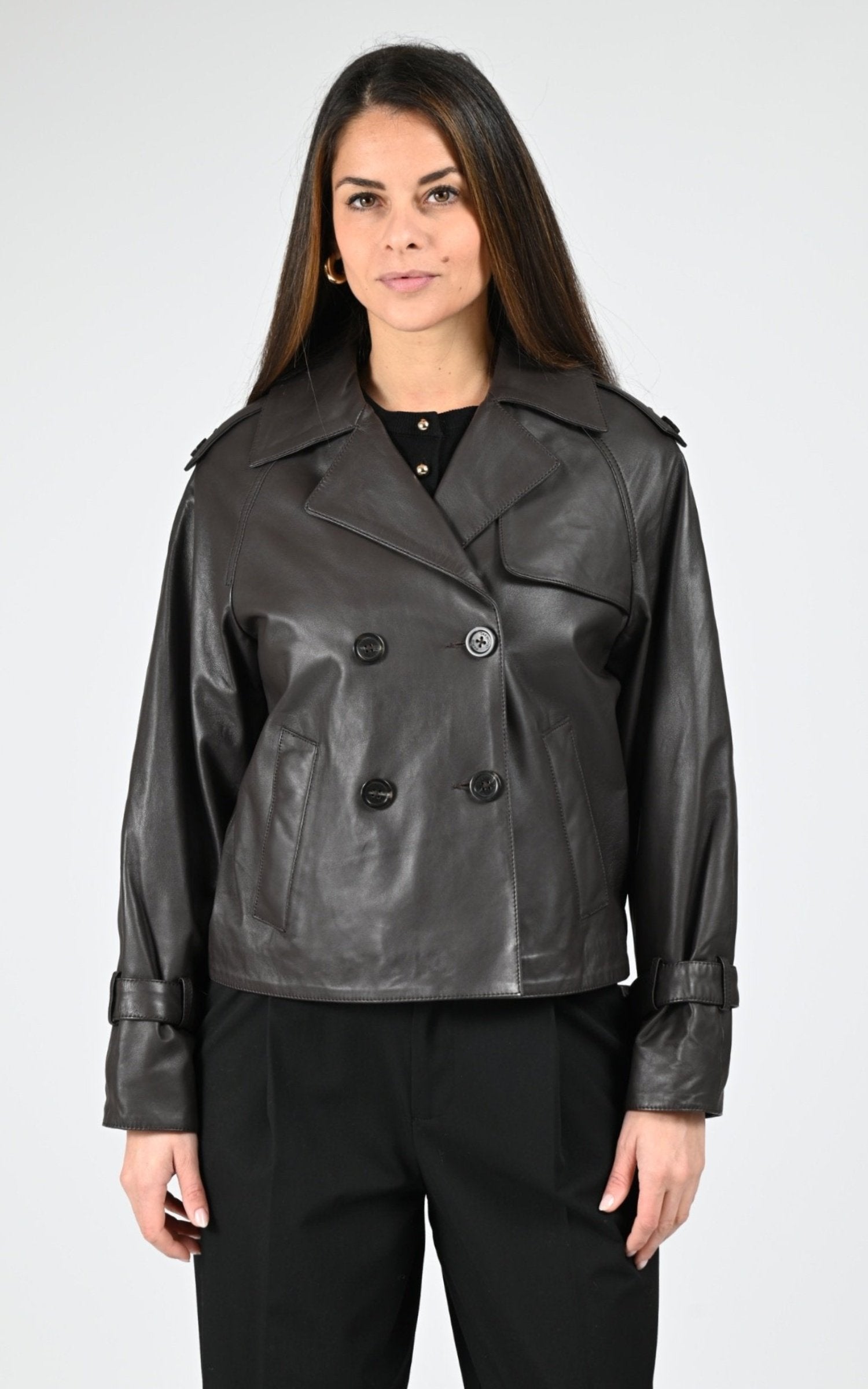 Veste Cuir Femme Oakwood, modèle Kassie 65101 de couleur dark brown 504 1