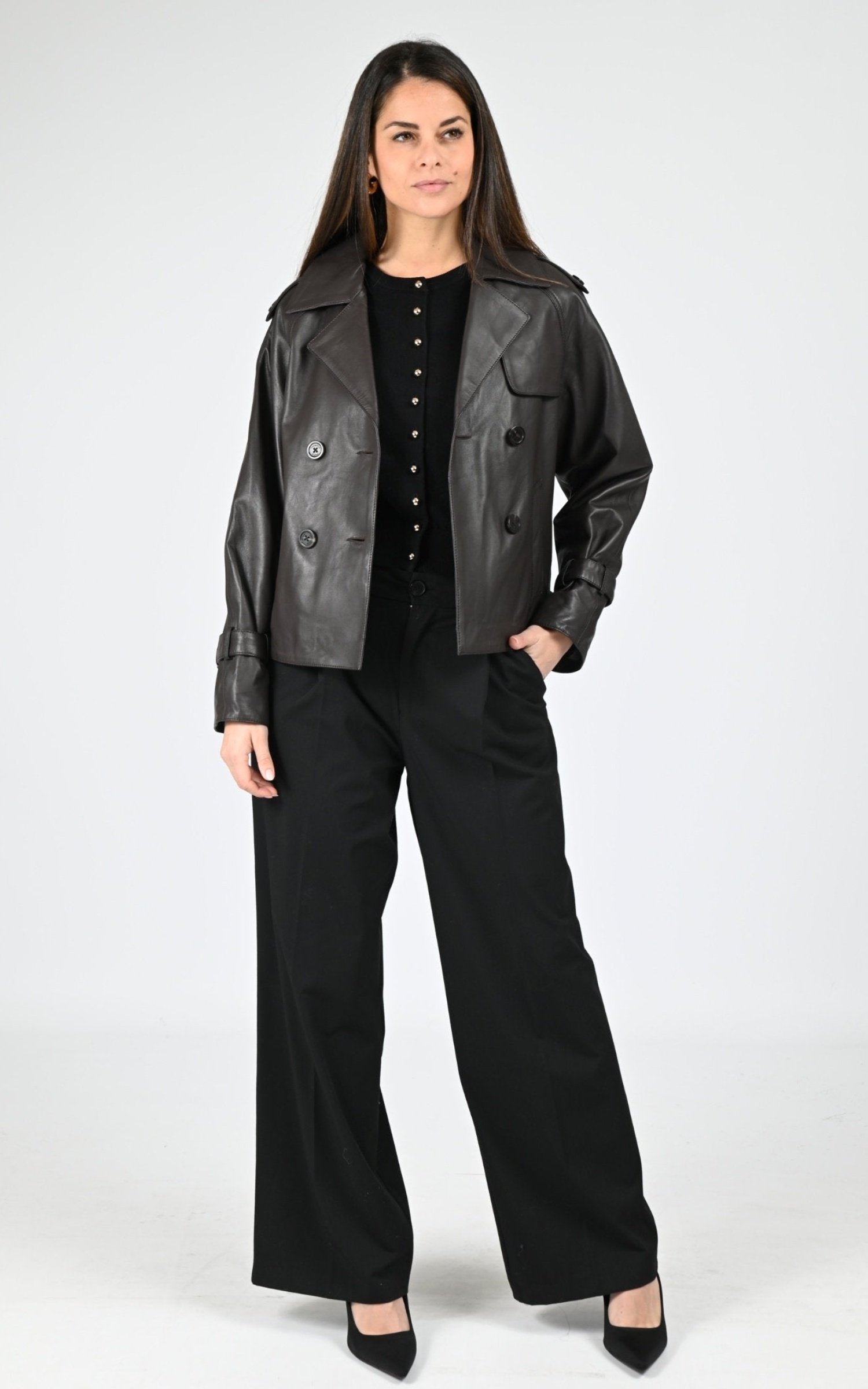 Veste Cuir Femme Oakwood, modèle Kassie 65101 de couleur dark brown 504 2