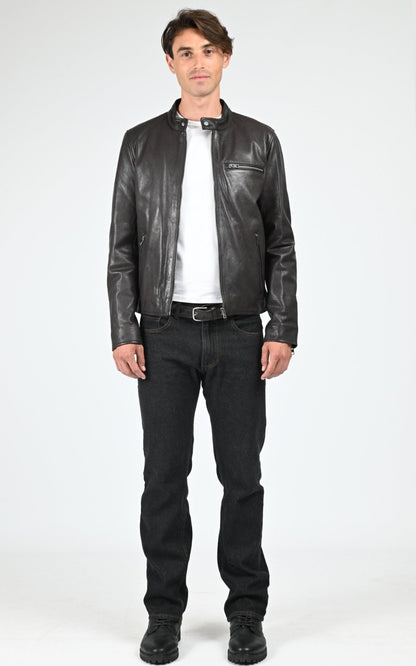 Blouson Cuir Homme Oakwood, modèle Kevin 65086 de couleur dark brown 504