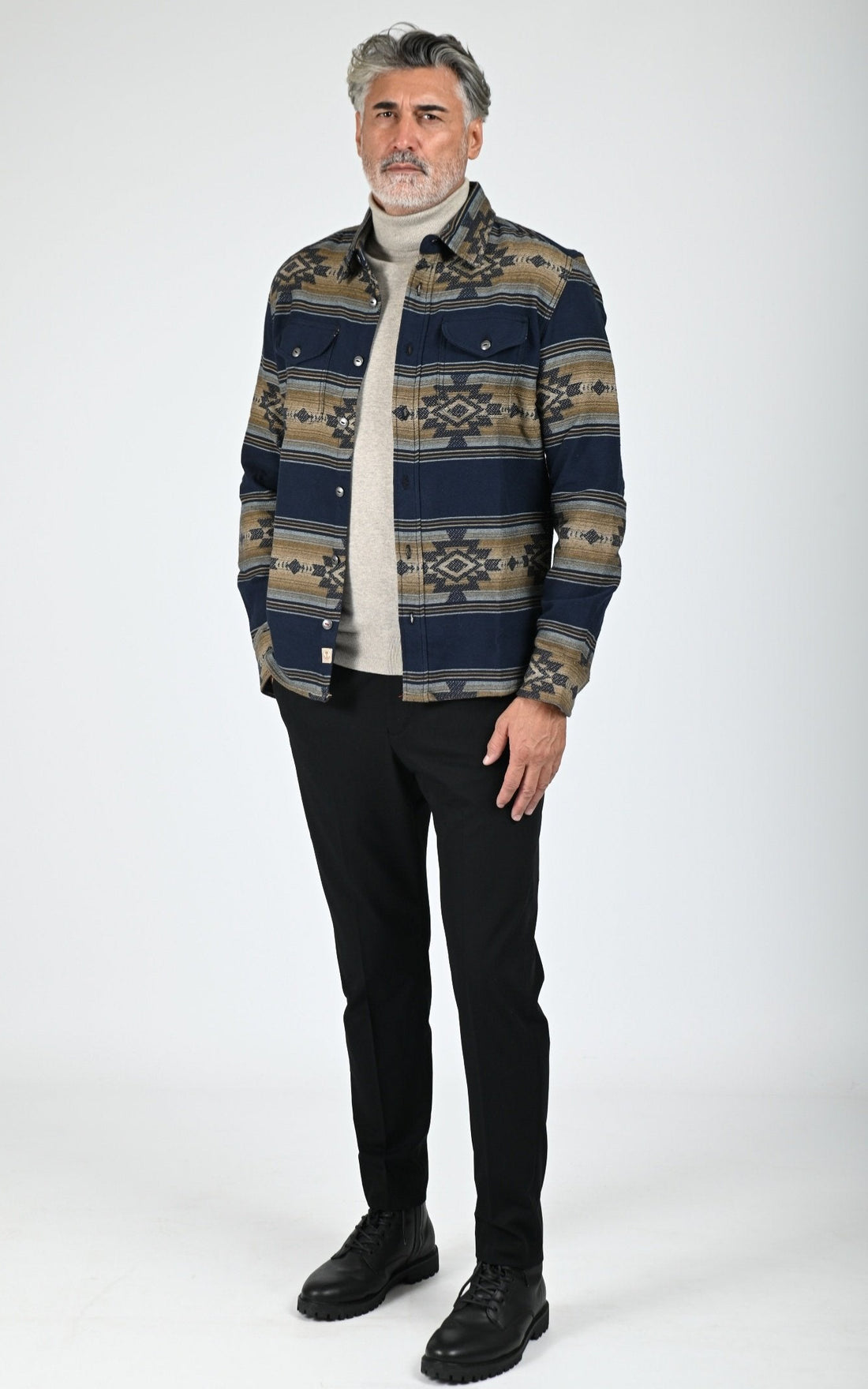 Chemise coton motifs Navajo Klamath bleu