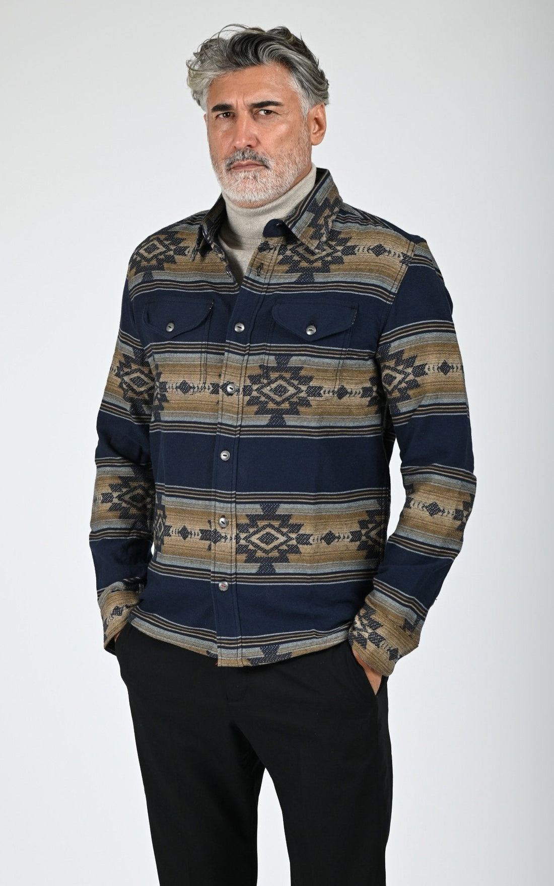 Chemise coton motifs Navajo Klamath bleu