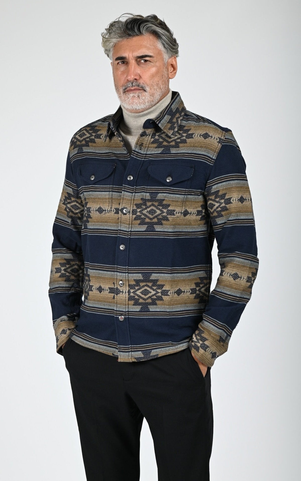 Chemise coton motifs Navajo Klamath bleu