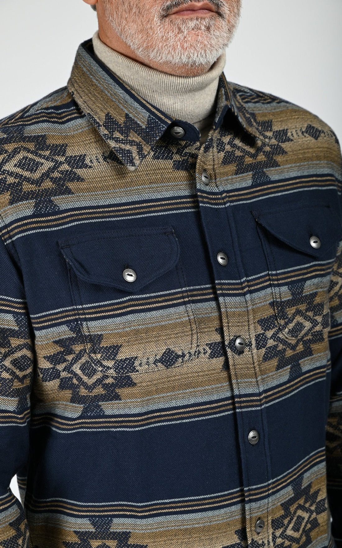 Chemise coton motifs Navajo Klamath bleu
