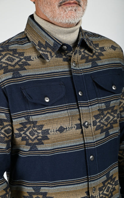Chemise coton motifs Navajo Klamath bleu