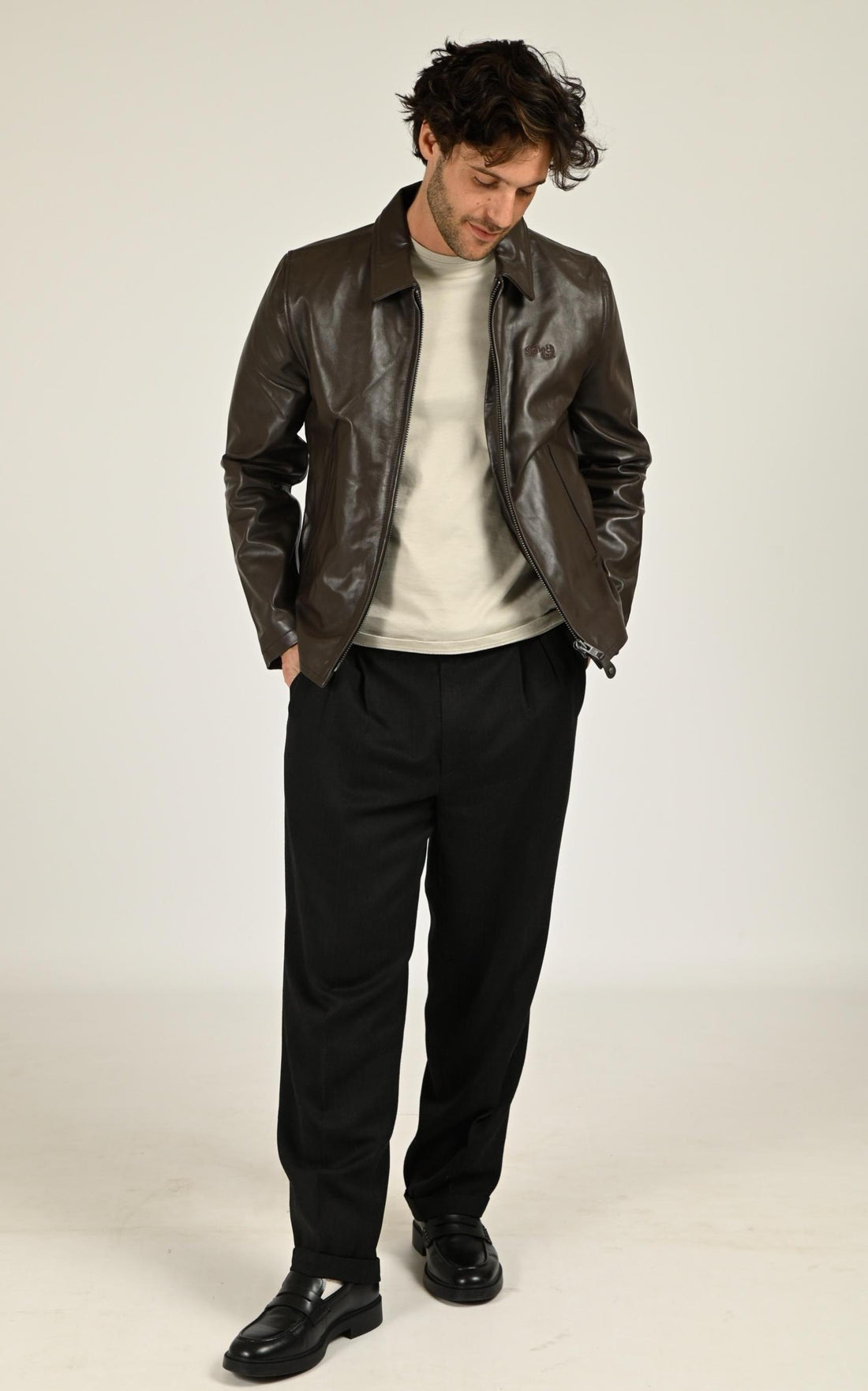 Blouson Cuir Homme Schott, modèle Lc5100 wx de couleur brown