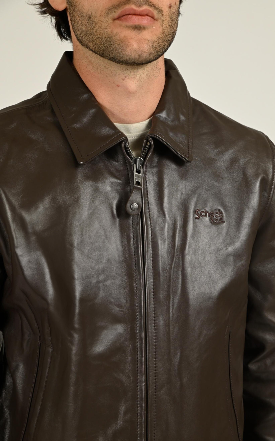 Blouson Cuir Homme Schott, modèle Lc5100 wx de couleur brown
