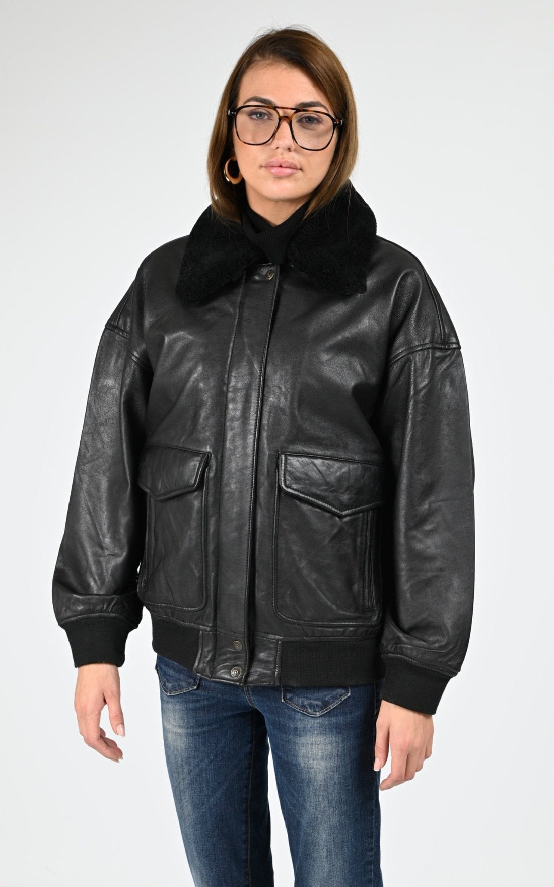 Pilote Cuir Femme Schott, modèle Lcwdaisy2 de couleur noir