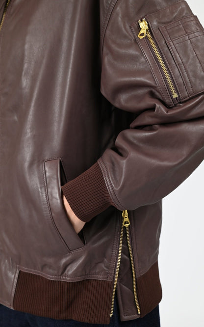 Teddy Cuir Femme Schott, modèle Lcw airlong de couleur burgundy