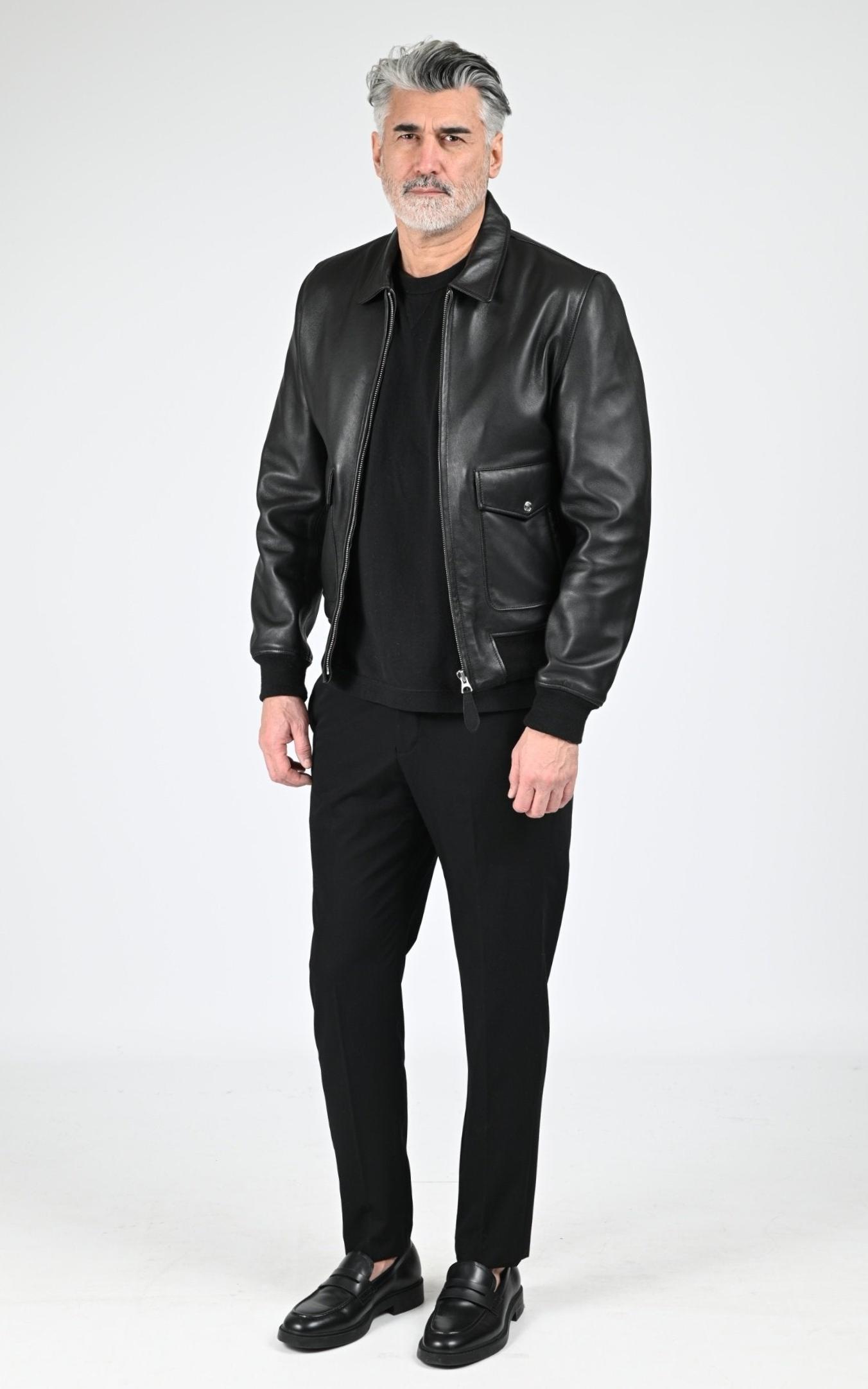 Blouson Cuir Homme Jaj -Schott-, modèle Lc aircraft de couleur noir 2
