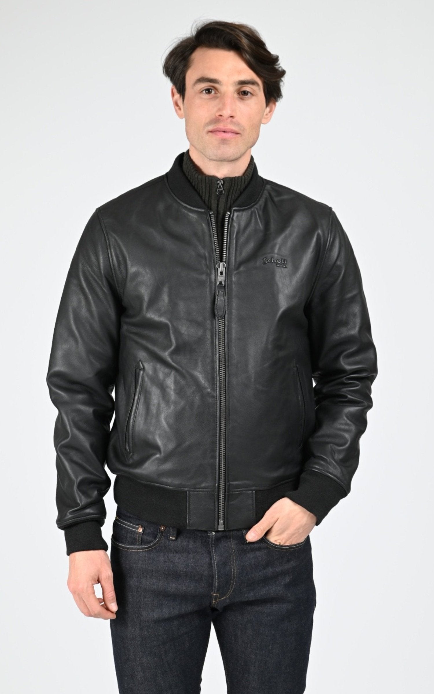 Blouson Cuir Homme Schott, modèle Lc bomb basic de couleur black 1