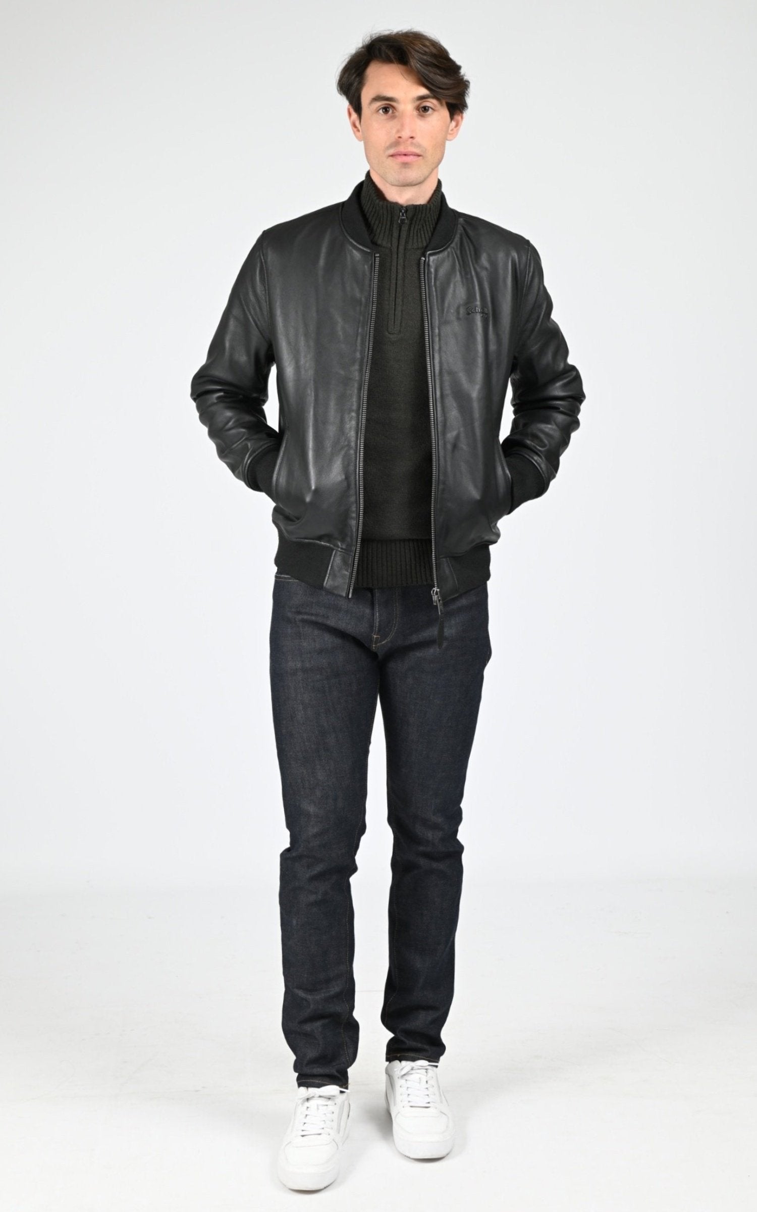 Blouson Cuir Homme Schott, modèle Lc bomb basic de couleur black