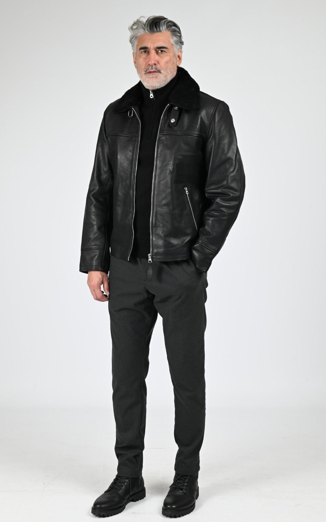 Blouson Cuir Homme Schott, modèle Lc classic zip de couleur black