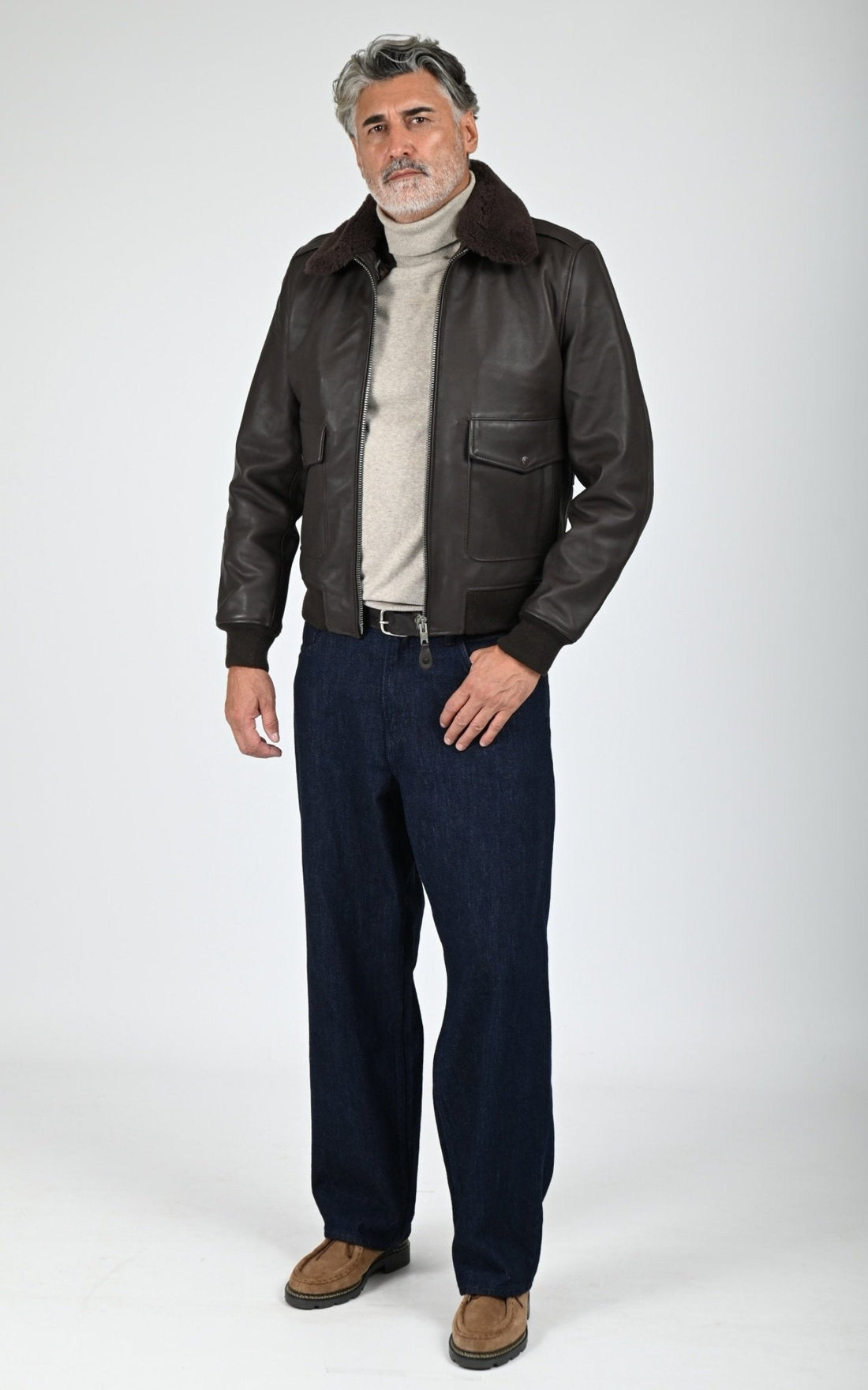 Pilote Cuir Homme Schott, modèle Lc fly w22 de couleur marron