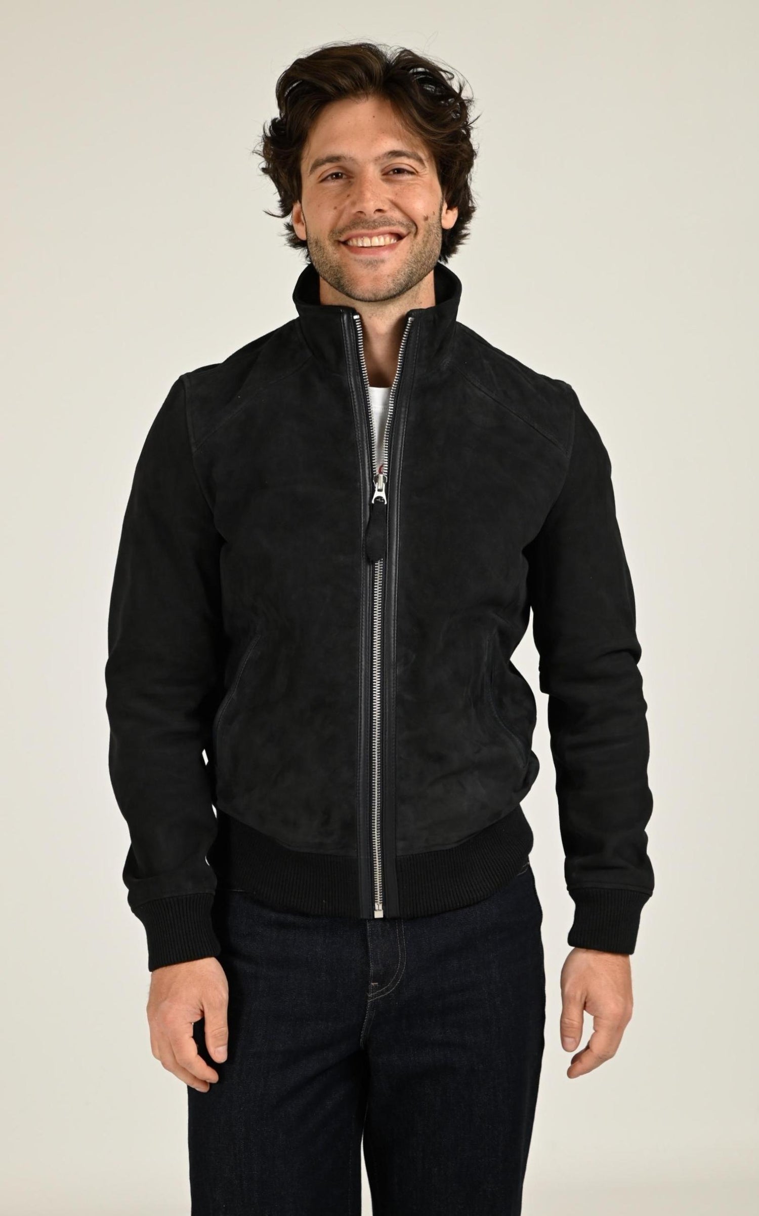 Blouson Daim Homme Schott, modèle Lc fresno vint de couleur navy 1