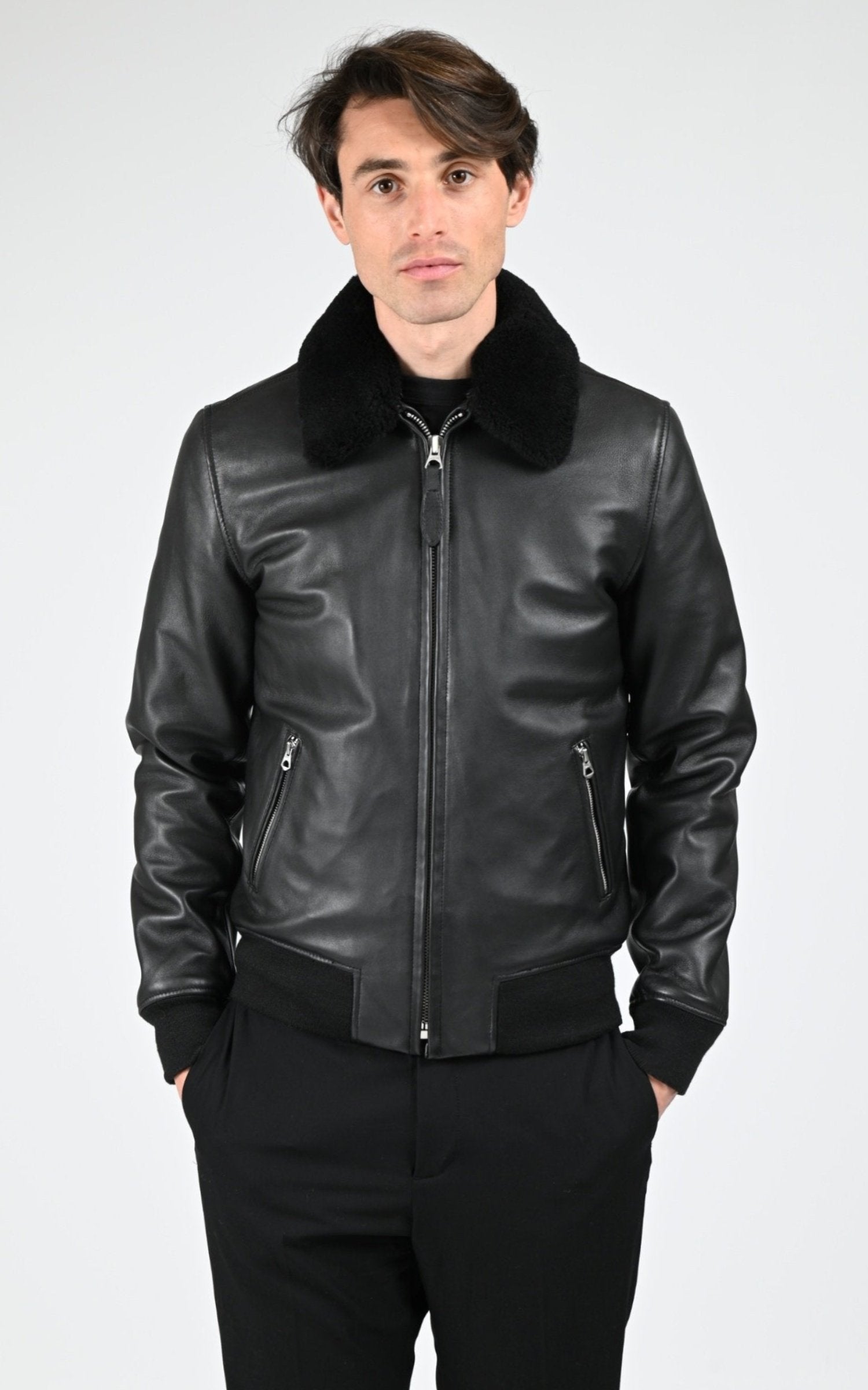 Blouson Cuir Homme Schott, modèle Lc yales 2 de couleur black 1