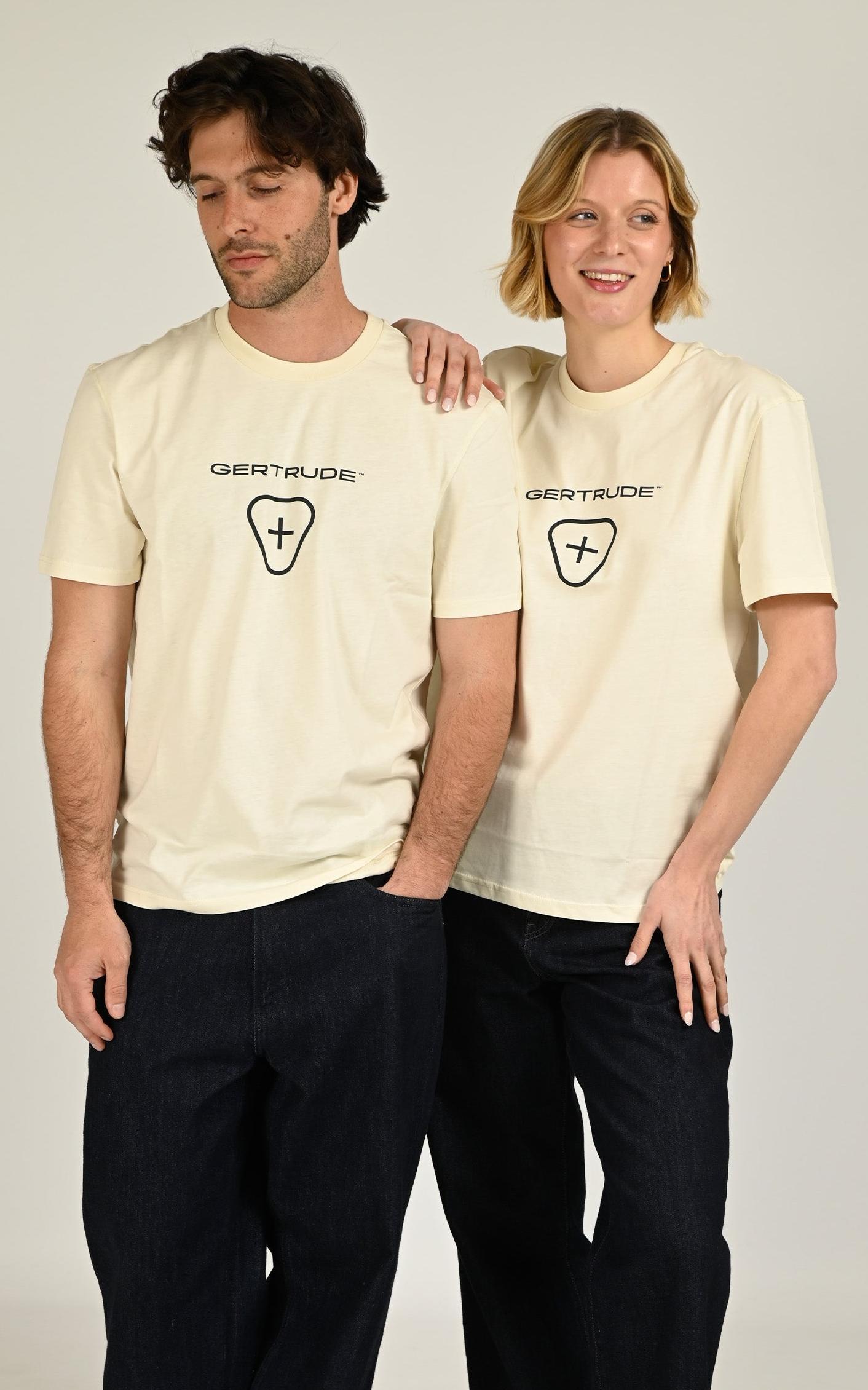 T-shirt Textile Mixte Gertrude Et Gaston, modèle Leonce logo de couleur beige / taupe 1