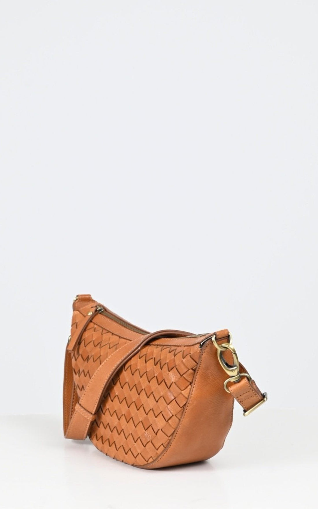 Sac Cuir Mixte O My Bag, modèle Leo woven de couleur cognac