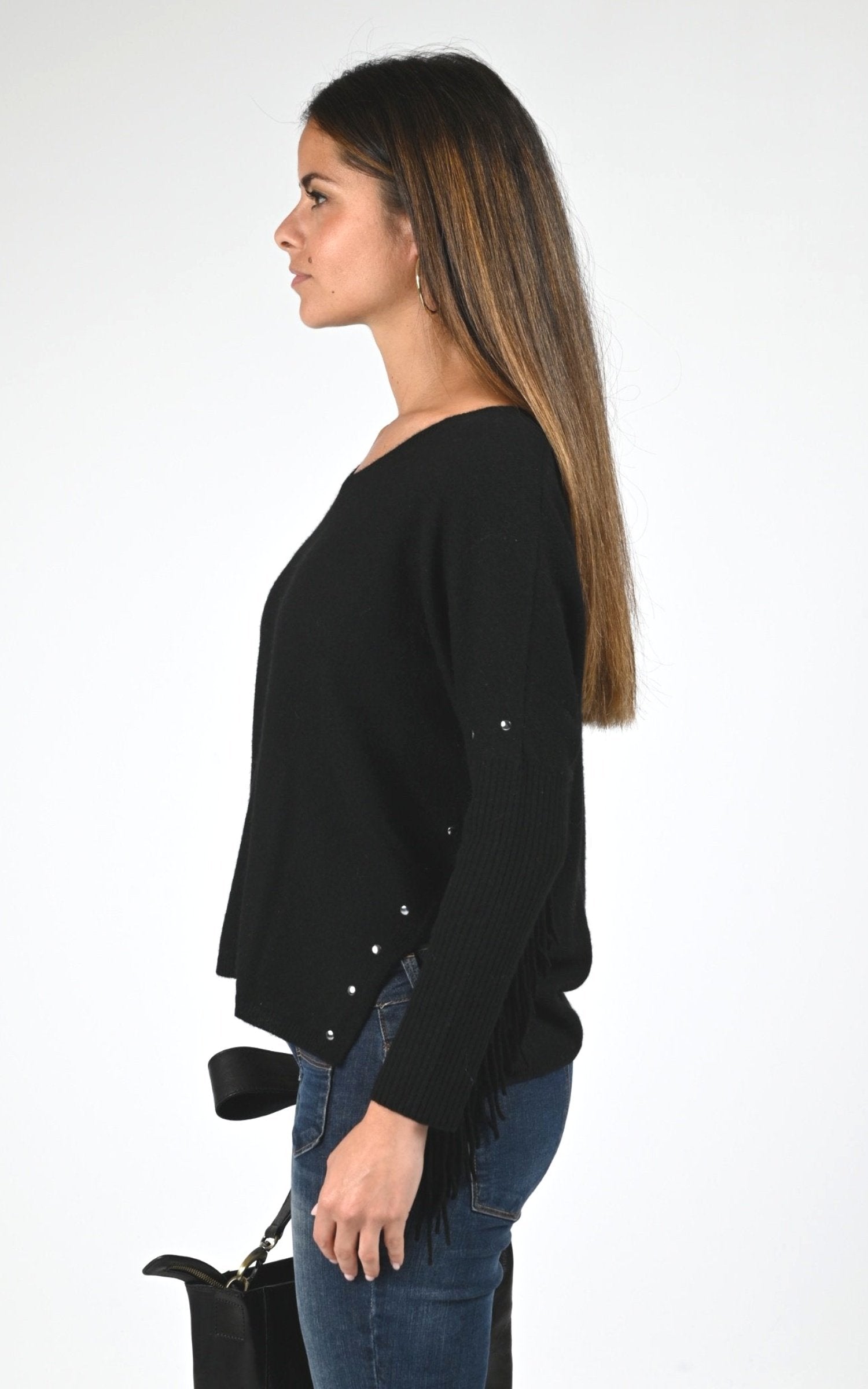 Pull poncho Textile Femme Notshy, modèle Livo 4704111c de couleur noir 3