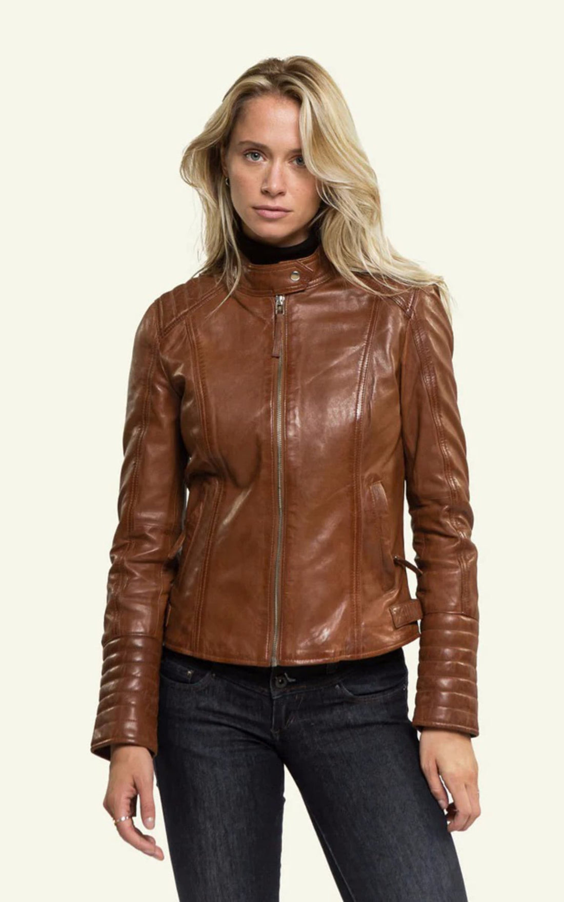 Blouson Cuir Femme Serge pariente, modèle Louise de couleur cognac / fauve