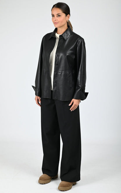 Chemise en cuir Lauren noir