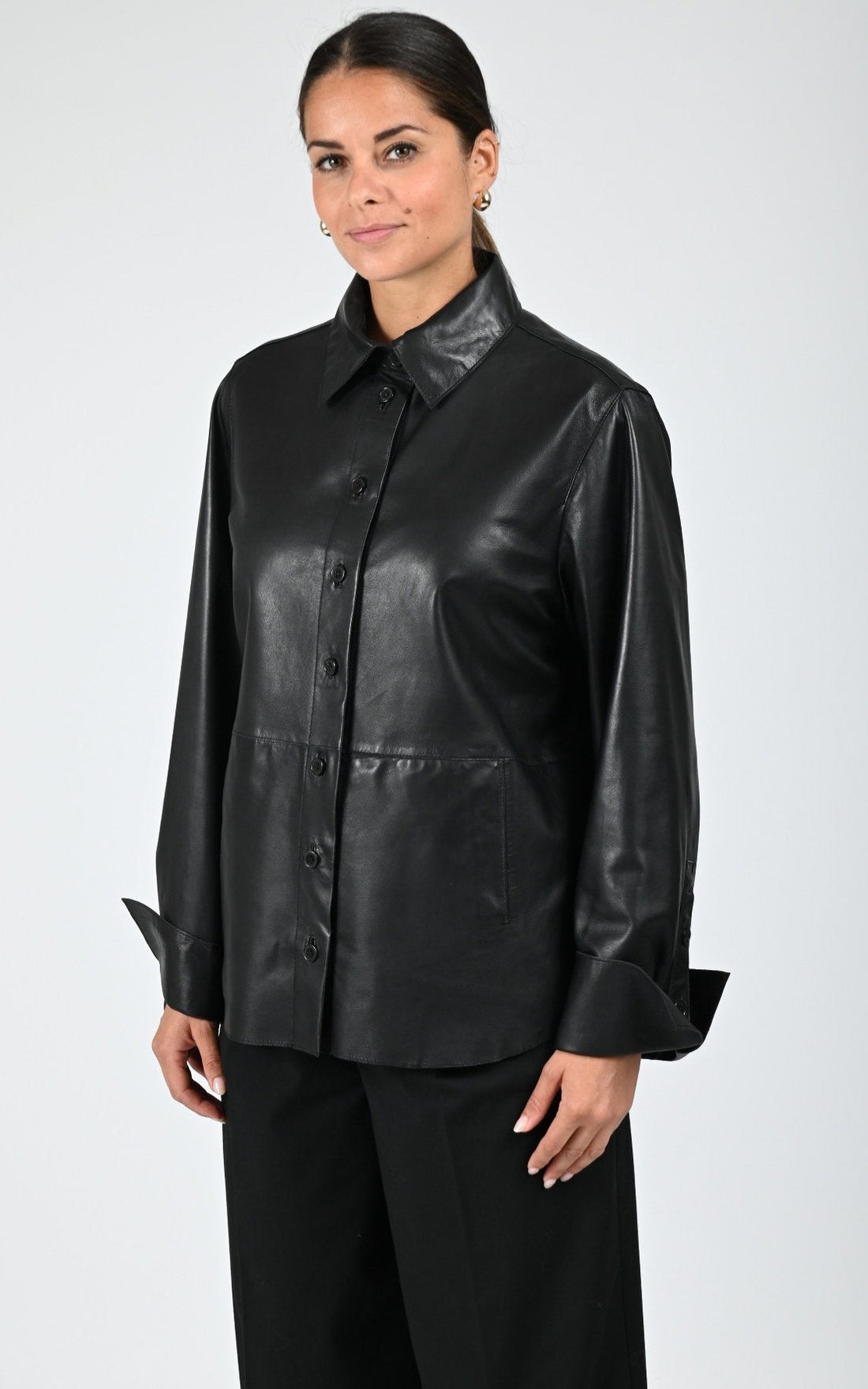 Chemise en cuir Lauren noir
