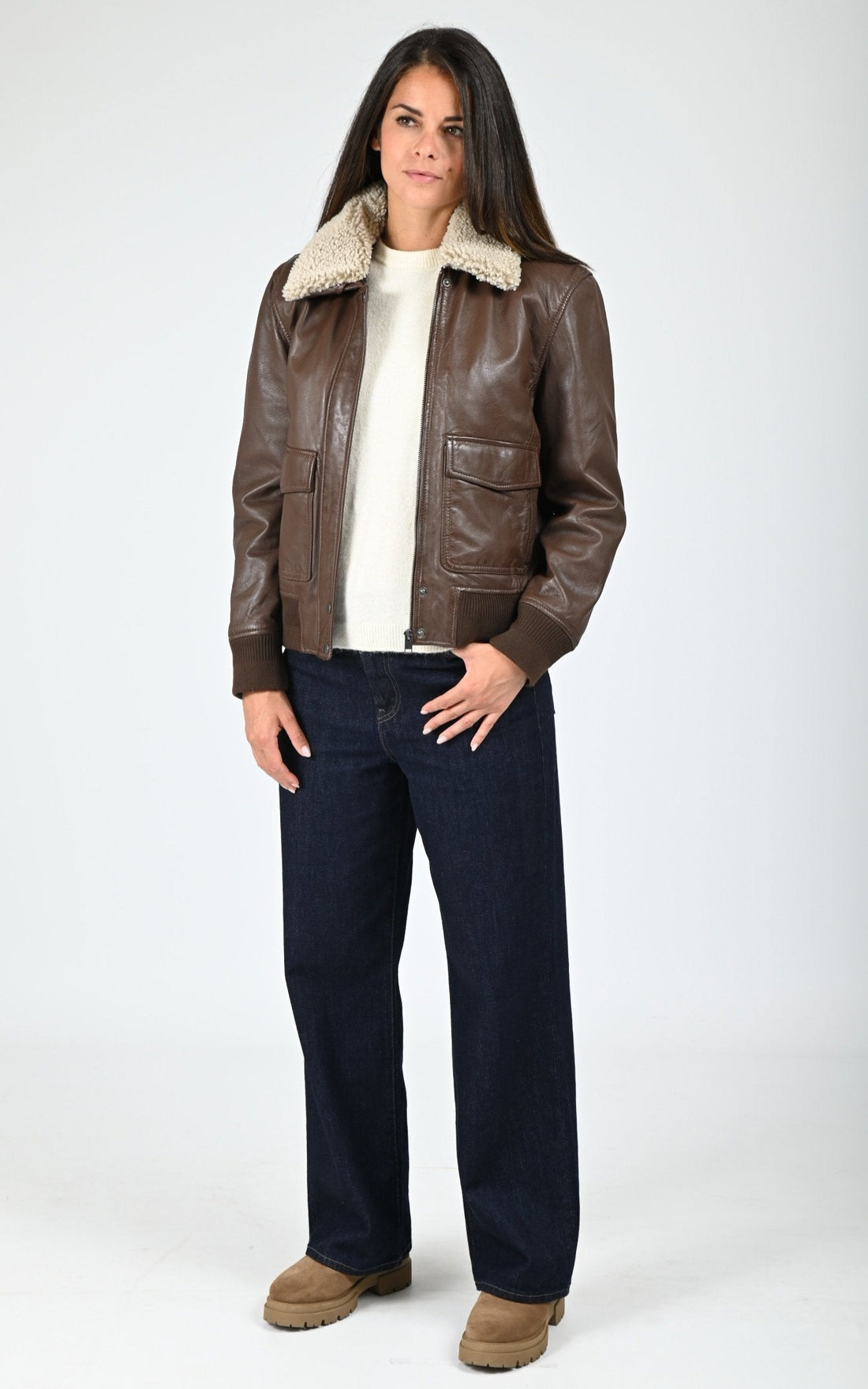 Blouson cuir marron